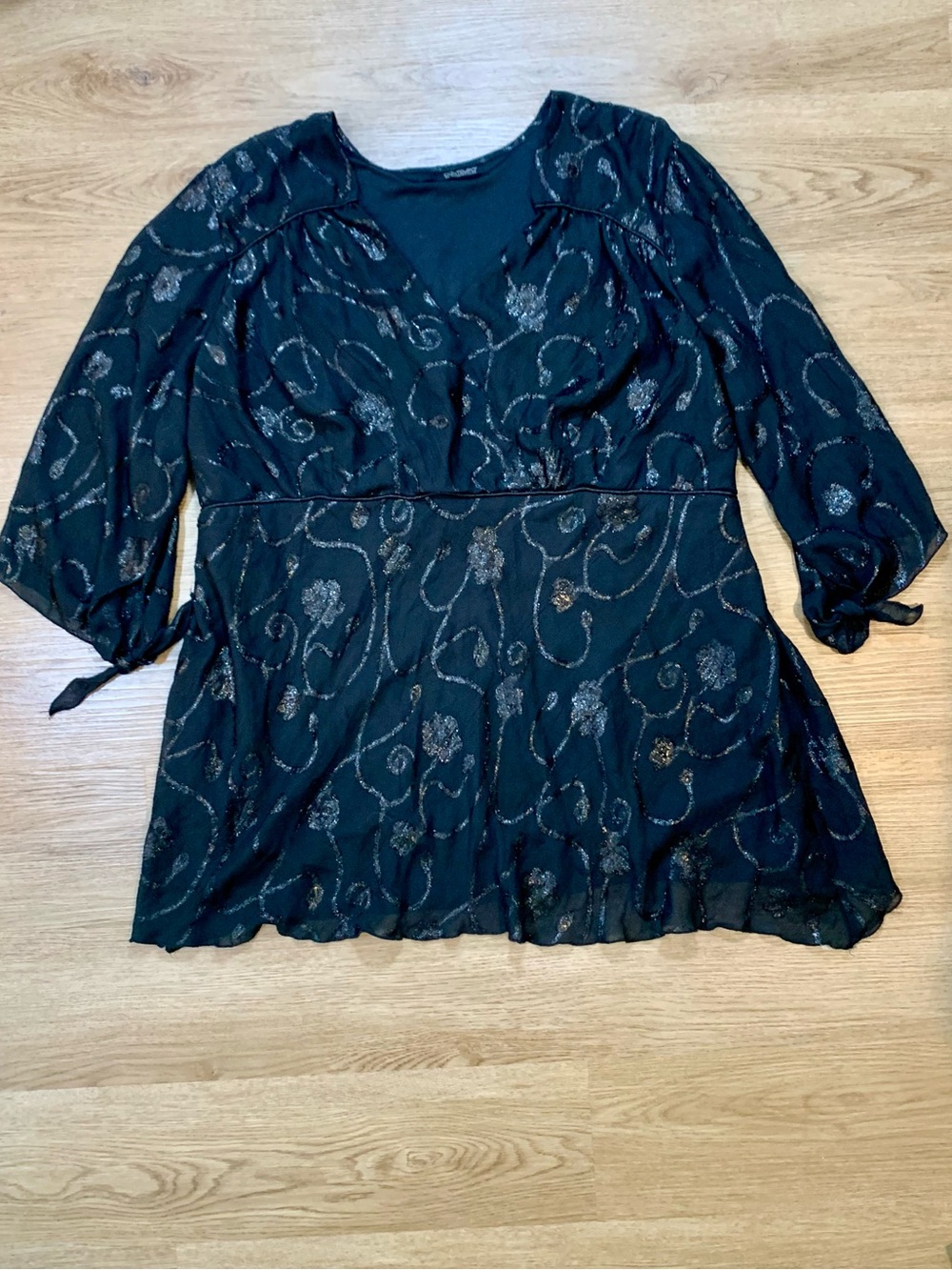 Black Whimsigoth dark romance Plus size 24 tie back empire waist embossed top